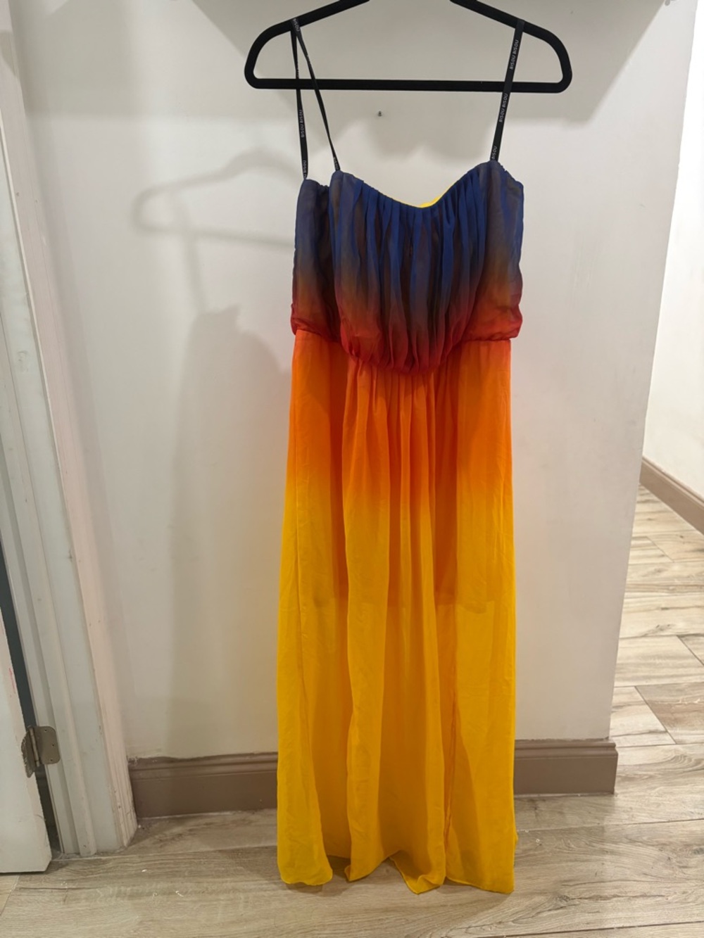 BISOU BISOU Ombre Rainbow Pleated Maxi Dress Strappy Sleeveless Size 16